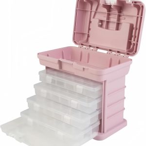Portable Tool Box - Small Parts Organizer with Drawers and Customizable Compartments for Hardware, Fishing Tackle, Beads, or Crafts by Stalwart (Pink)