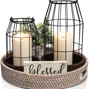 Rustic Farmhouse Lantern Decor Set of 2 - Stylish Decorative Lanterns for Your Living Room, Fireplace Mantle or Kitchen Dining Table - Modern Upscale Beauty for Your Entire Home