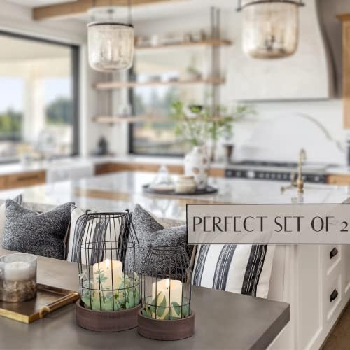 Rustic Farmhouse Lantern Decor Set of 2 - Stylish Decorative Lanterns for Your Living Room, Fireplace Mantle or Kitchen Dining Table - Modern Upscale Beauty for Your Entire Home - Image 5
