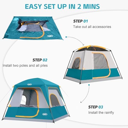 UNP 2/4/6/8 Person Tent, Portable Cabin Tent, Camping Tent 4-Person Easy Set Up, Waterproof with Top Rainfly for Outdoor Camping/Hiking - Image 5